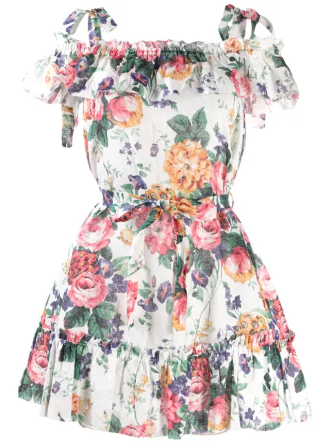 Click to view more detailed imagery on our partner's website Zimmermann Allia Ruffled Floral-Print Linen Dress In Green