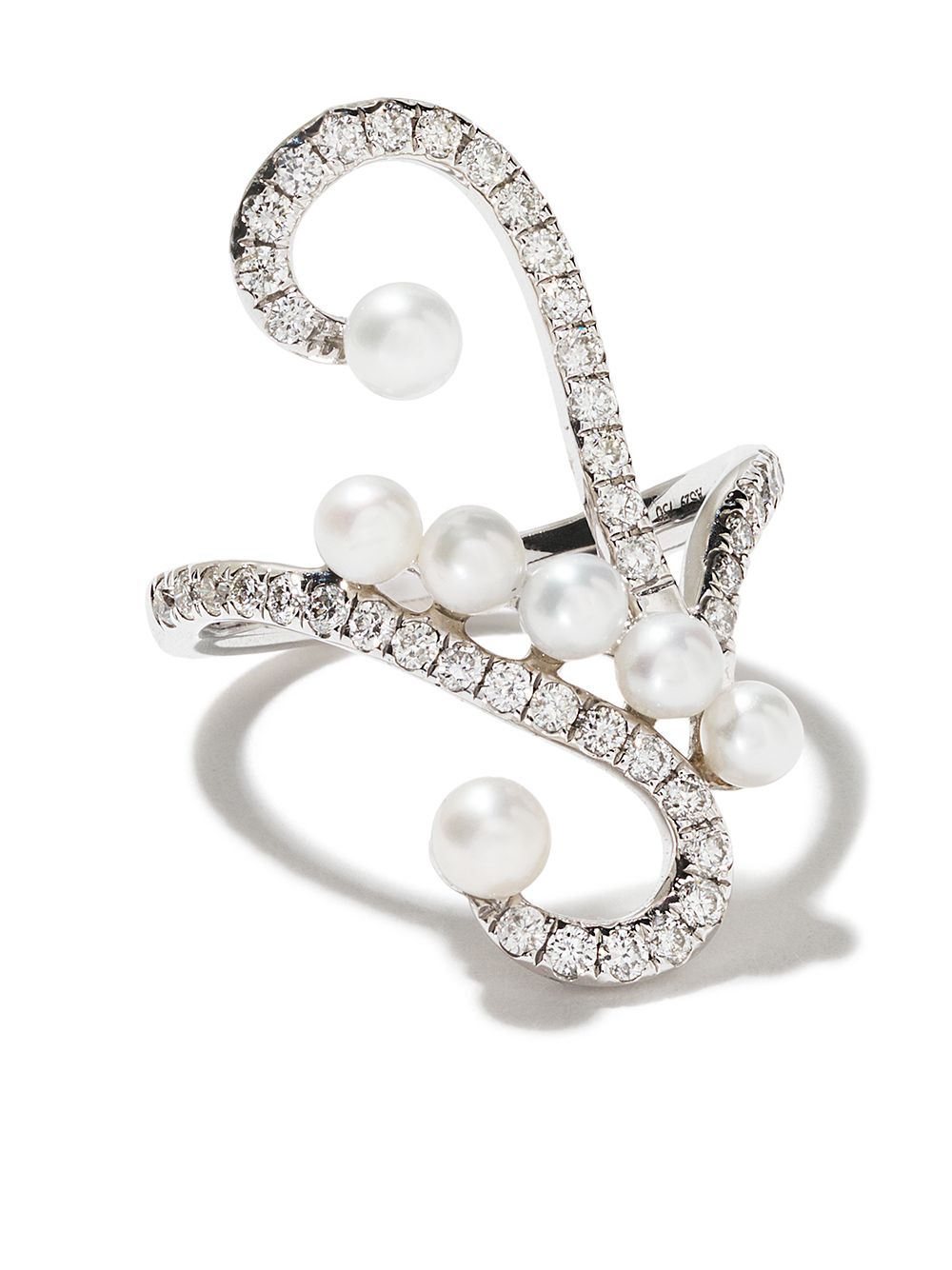 фото AS29 18kt white gold Lucy pearl and diamond knuckle ring