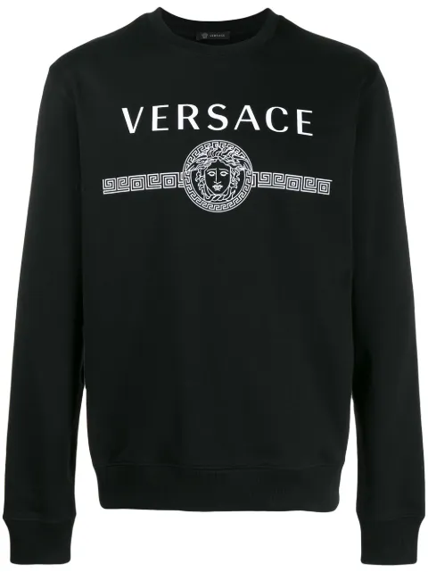 Click to view more detailed imagery on our partner's website Versace Logo-Print Loop-Back Cotton-Jersey Sweatshirt In Black