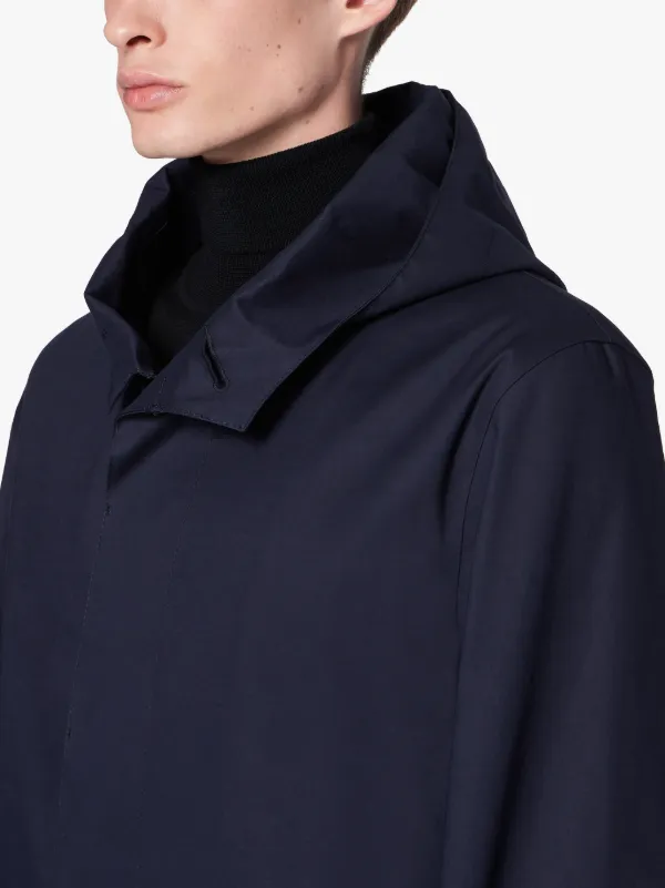 CHRYSTON Navy Bonded Cotton Hooded Coat | GR-1003D