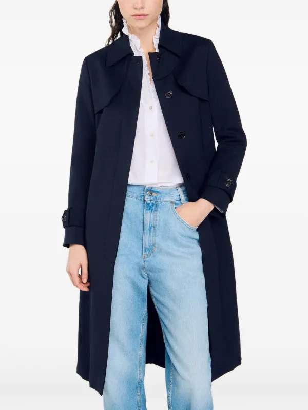 SANDRO Belted Trench Coat | Blue | FARFETCH