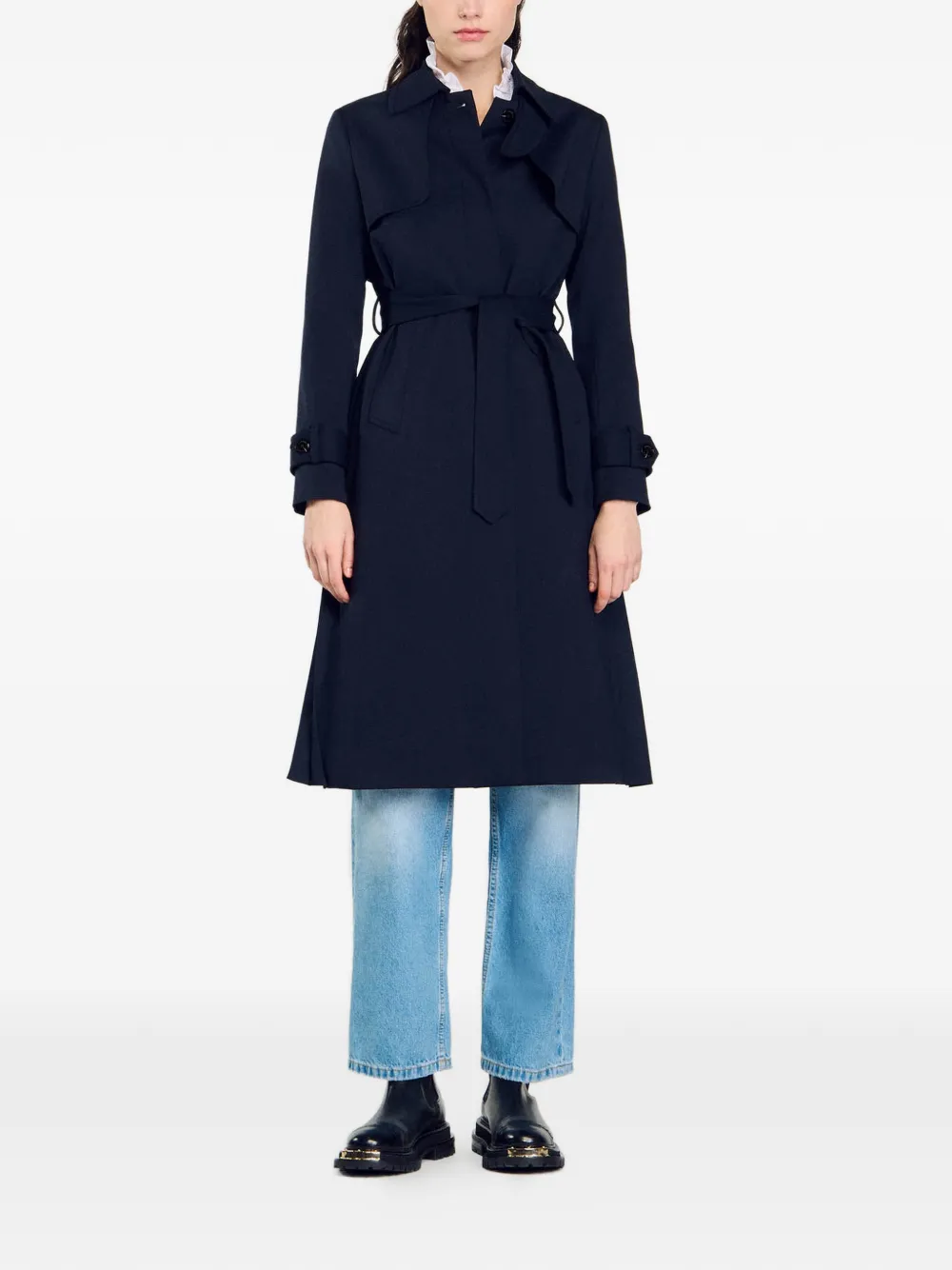  Sandro Trenchcoat Mit Gürtel   Blau 