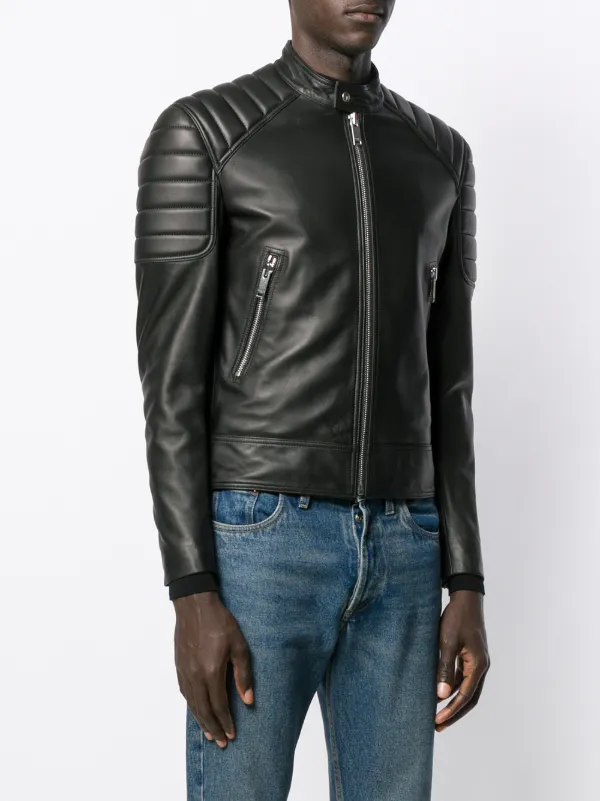 Leather jacket with quilted trims