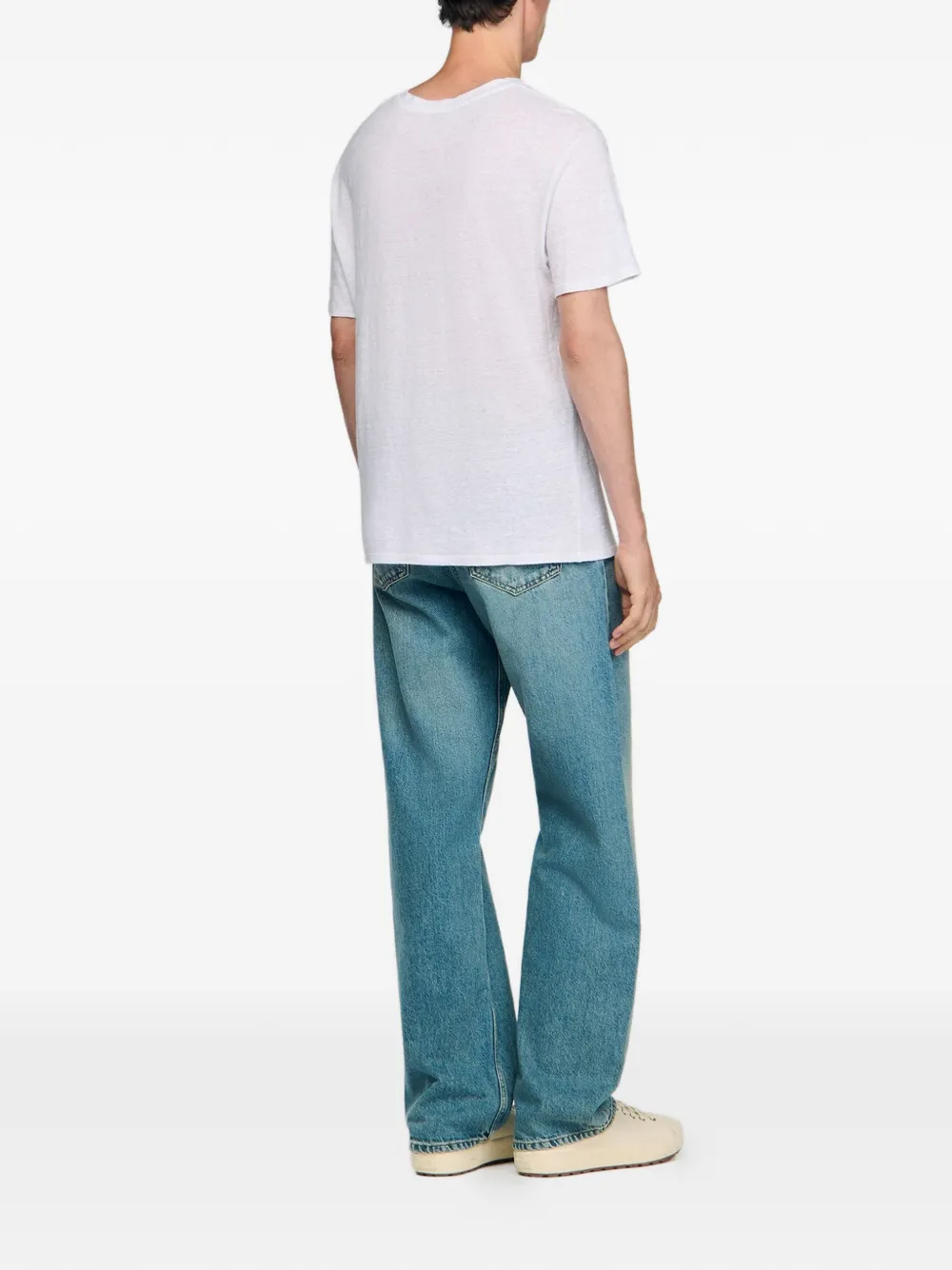  Sandro T Shirt Aus Leinen   Weiß 