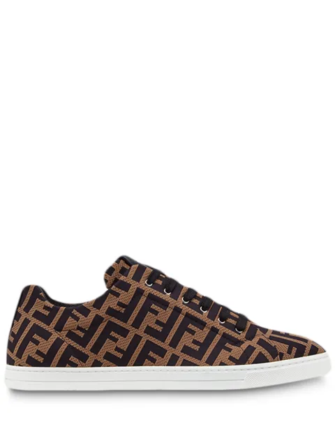 Click to view more detailed imagery on our partner's website Fendi Leather-trimmed Logo-jacquard Mesh Sneakers In Brown ,black