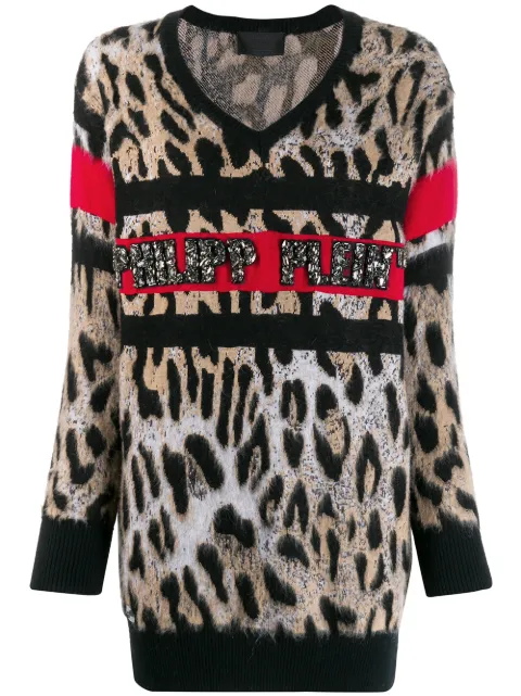 Philipp Plein V-neck leopard top