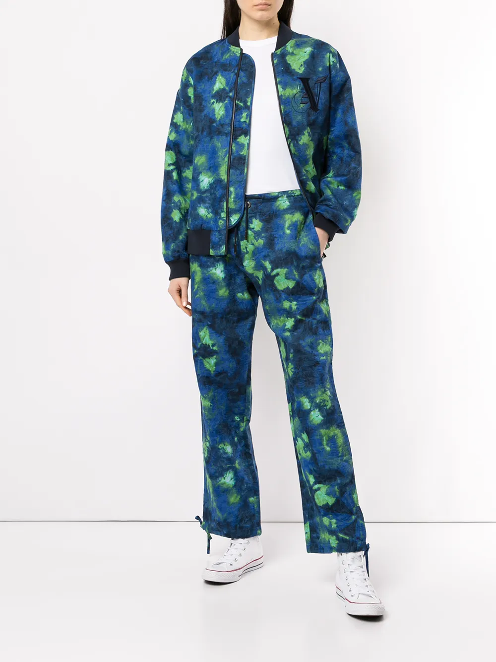  Ports V Bomberjacke Mit Batikmuster   Blau 