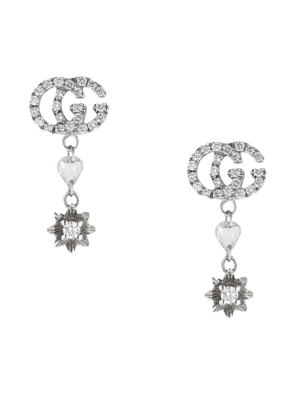 GUCCI FLOWER AND DOUBLE G EARRINGS WITH DIAMONDS
