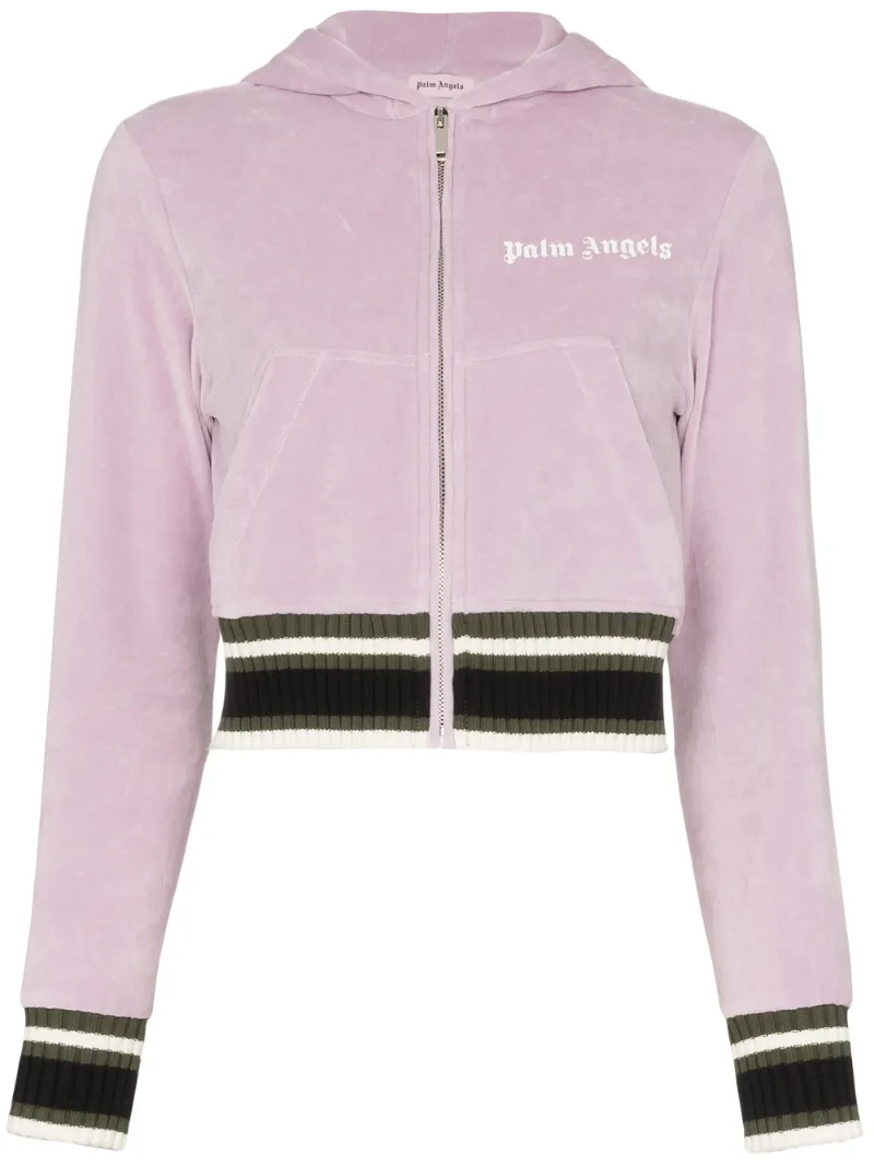 Palm Angels Tops PALM ANGELS CROPPED LOGO HOODIE - PURPLE