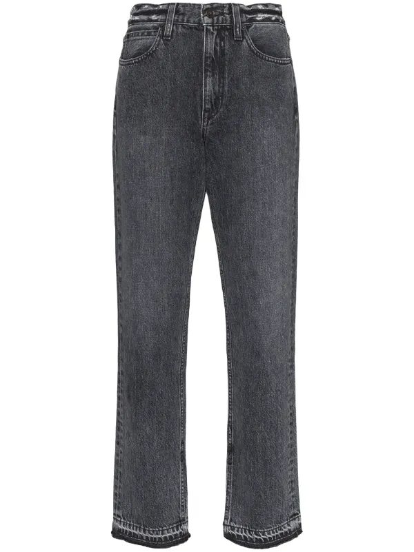 straight leg frayed hem jeans