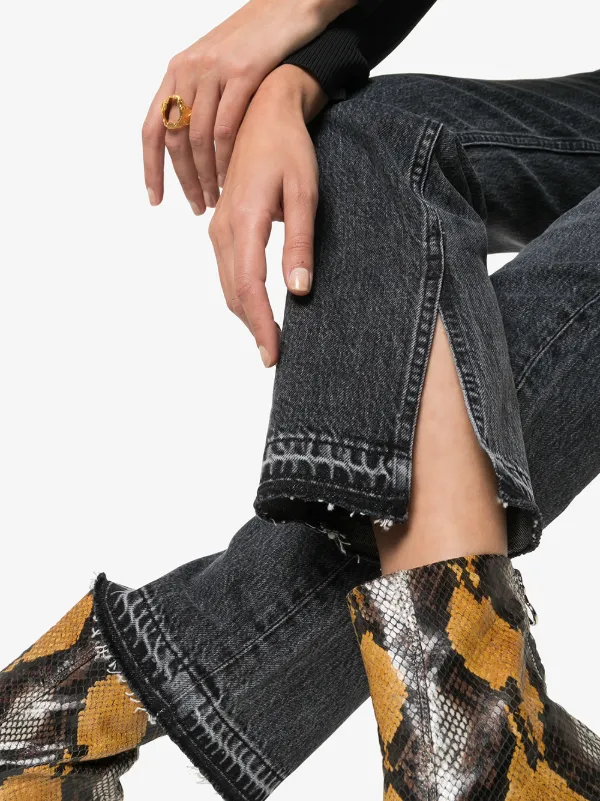 straight leg frayed hem jeans