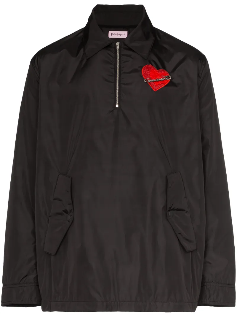 Palm Angels Jackets PALM ANGELS LOGO PIN HEART APPLIQUÉ JACKET - BLACK