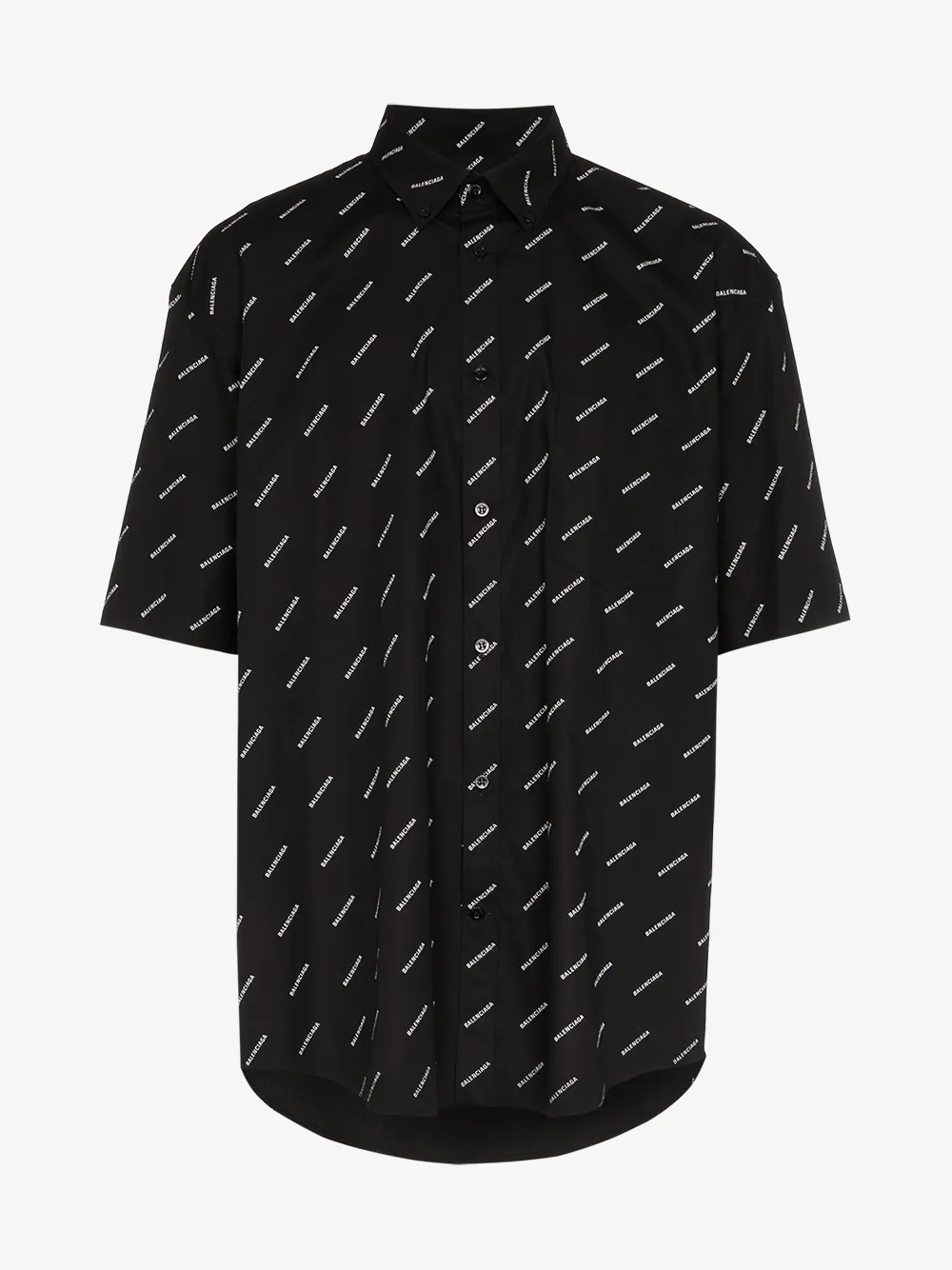 Oversized Button Down Collar Logo Print Cotton Poplin Shirt in Black Oversized Button Down Collar Logo Print Cotton Poplin Shirt in Black