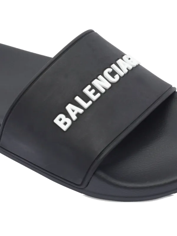 【BALENCIAGA】 Logo-Embossed Rubber Slides Balenciaga logo-embossed Pool Slides | Black | FARFETCH