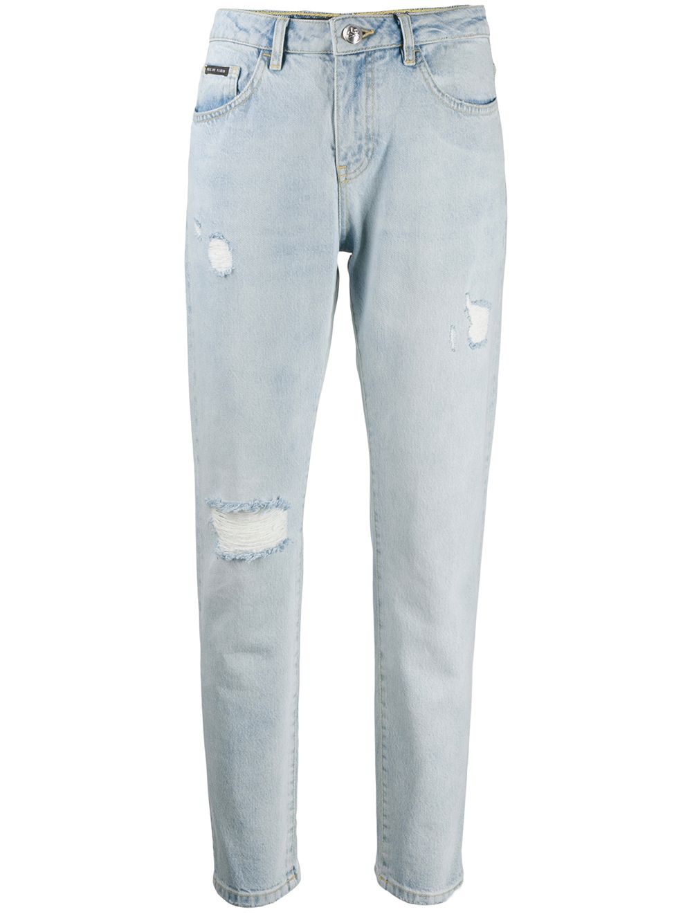 Shop Philipp Plein Distressed Straight-leg Jeans In Blue