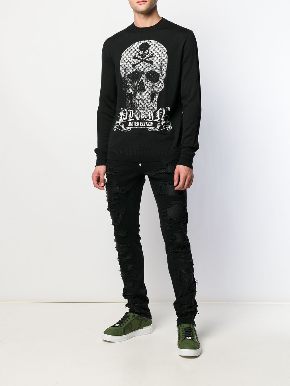 фото Philipp Plein трикотажный джемпер с вышивкой Skull