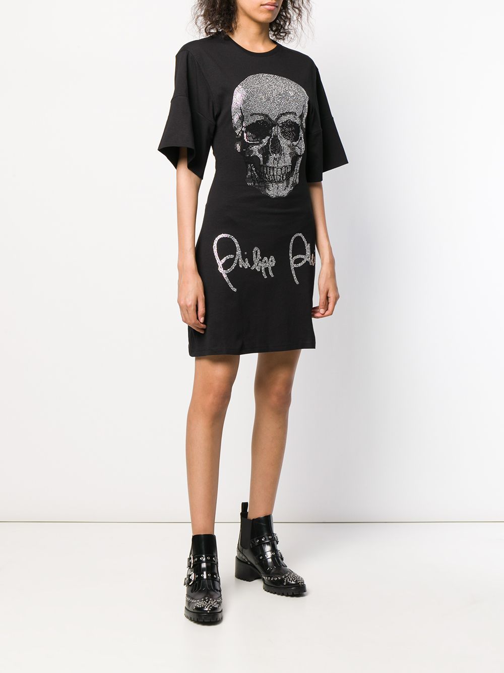 фото Philipp plein платье-футболка с короткими рукавами и декором skull