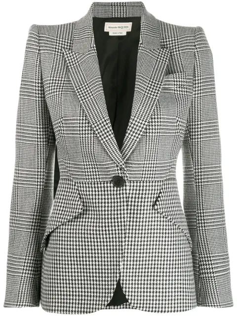 Click to view more detailed imagery on our partner's website Alexander Mcqueen Prince Of Wales And Houndstooth Checked Wool Blazer In 1080 Black White