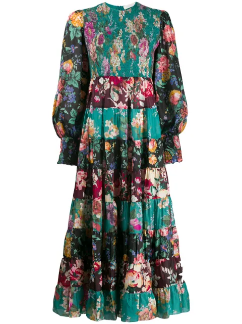 Click to view more detailed imagery on our partner's website Zimmermann Allia Floral-Print Long-Sleeved Silk-Satin Maxi Dress In Verde Multicolor