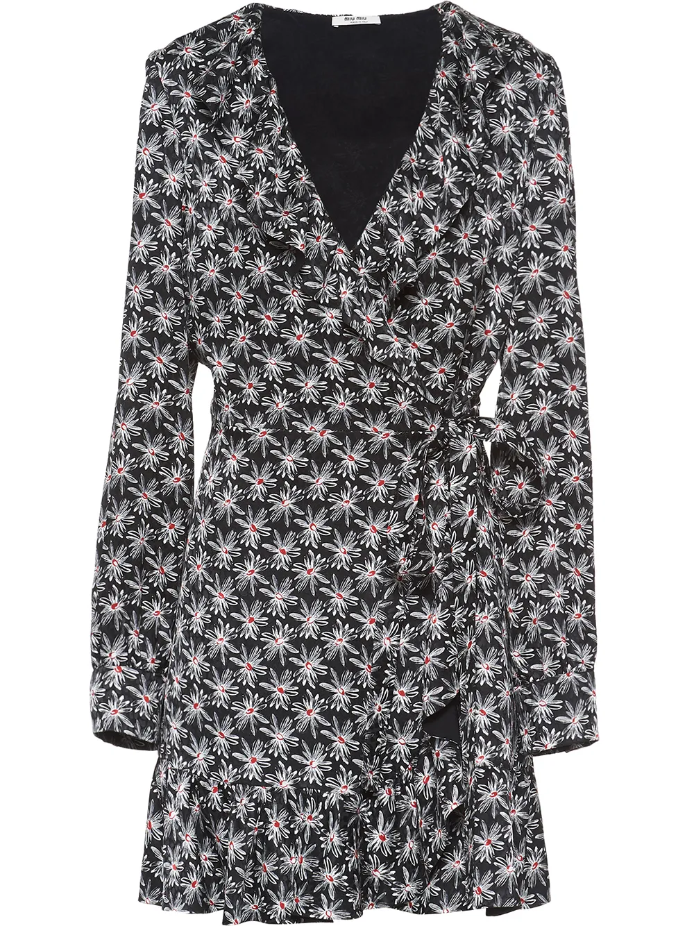 black and white floral wrap dress