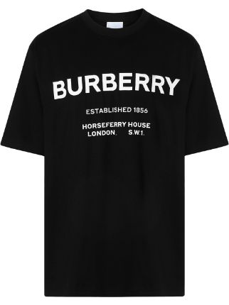 Shop black & white Burberry Horseferry Print Cotton T-shirt with ...
