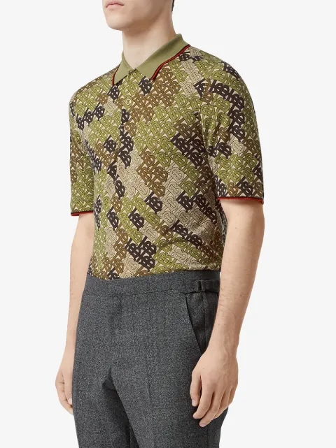Green Burberry camouflage monogram polo 