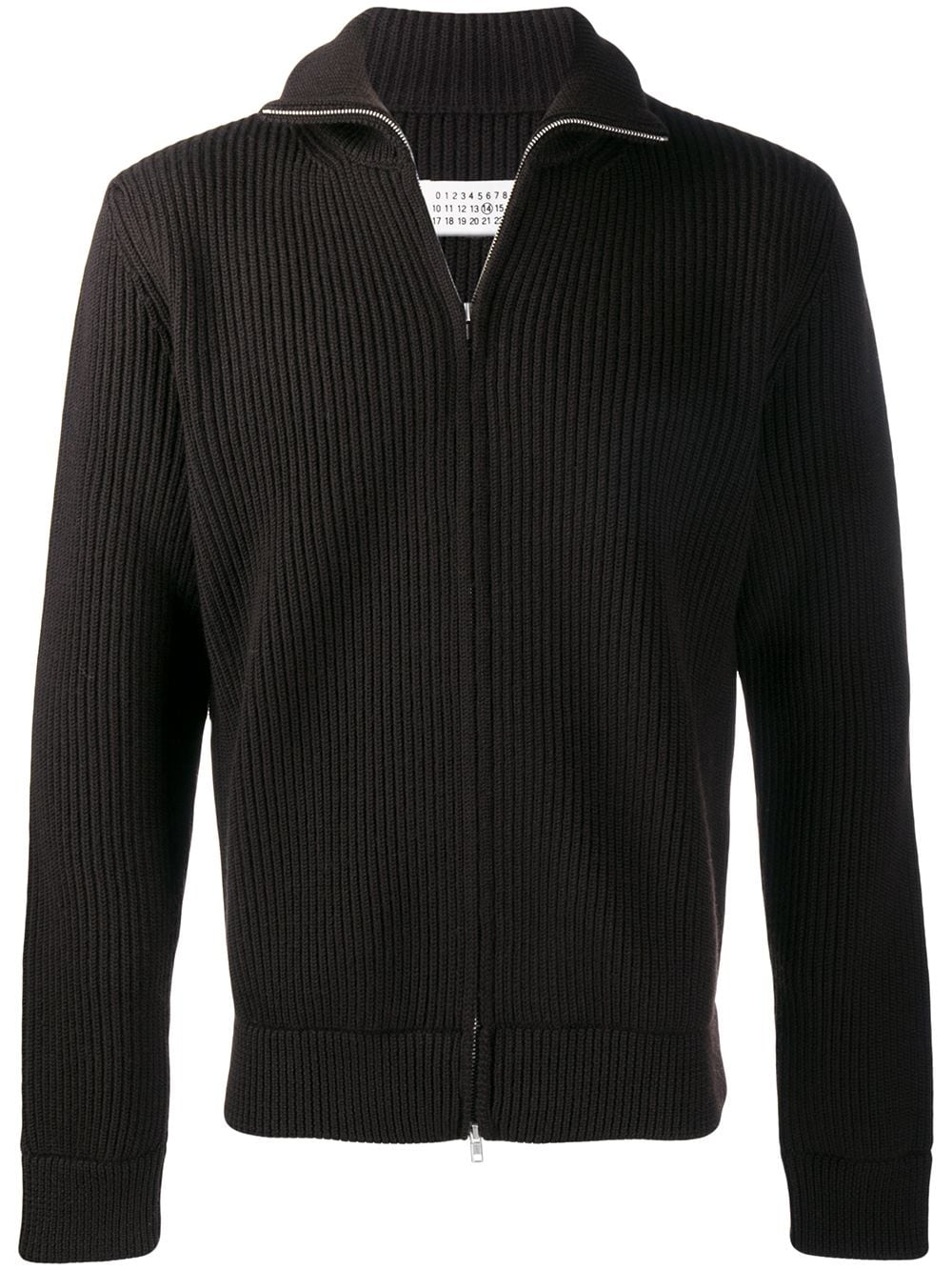 Maison Margiela Ribbed Knit Zipped Cardigan In 棕色