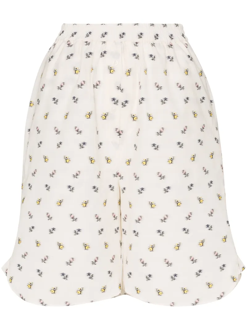 Cecilie Bahnsen Shorts CECILIE BAHNSEN FLORAL-PRINT WIDE SHORTS - NEUTRALS
