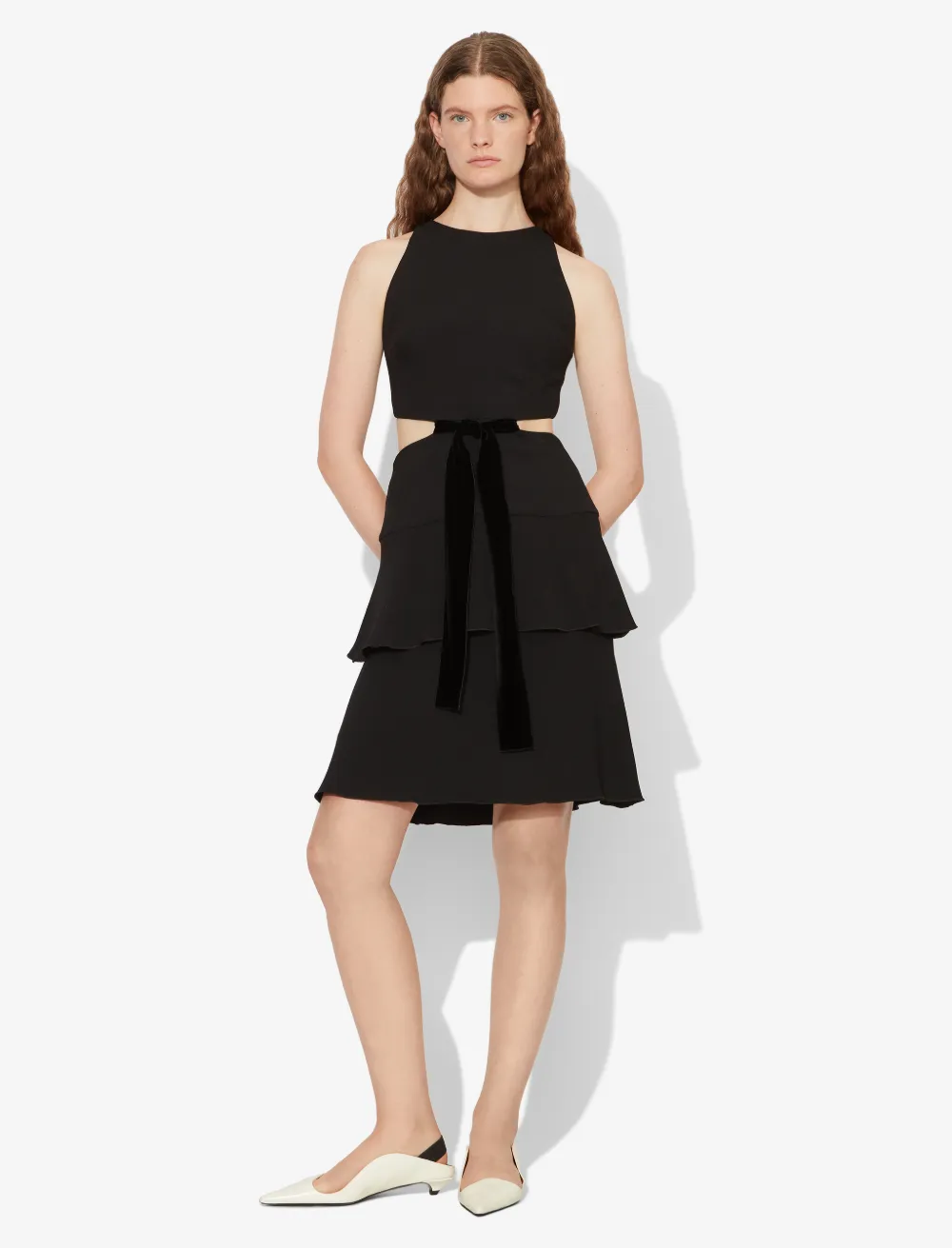 Image of Proenza Schouler Crepe Cut Out Tie Dress black
