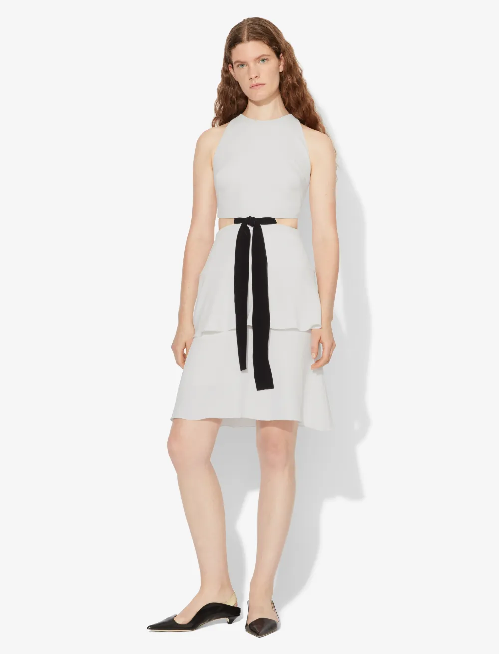 Image of Proenza Schouler Crepe Cut Out Tie Dress off white/grey