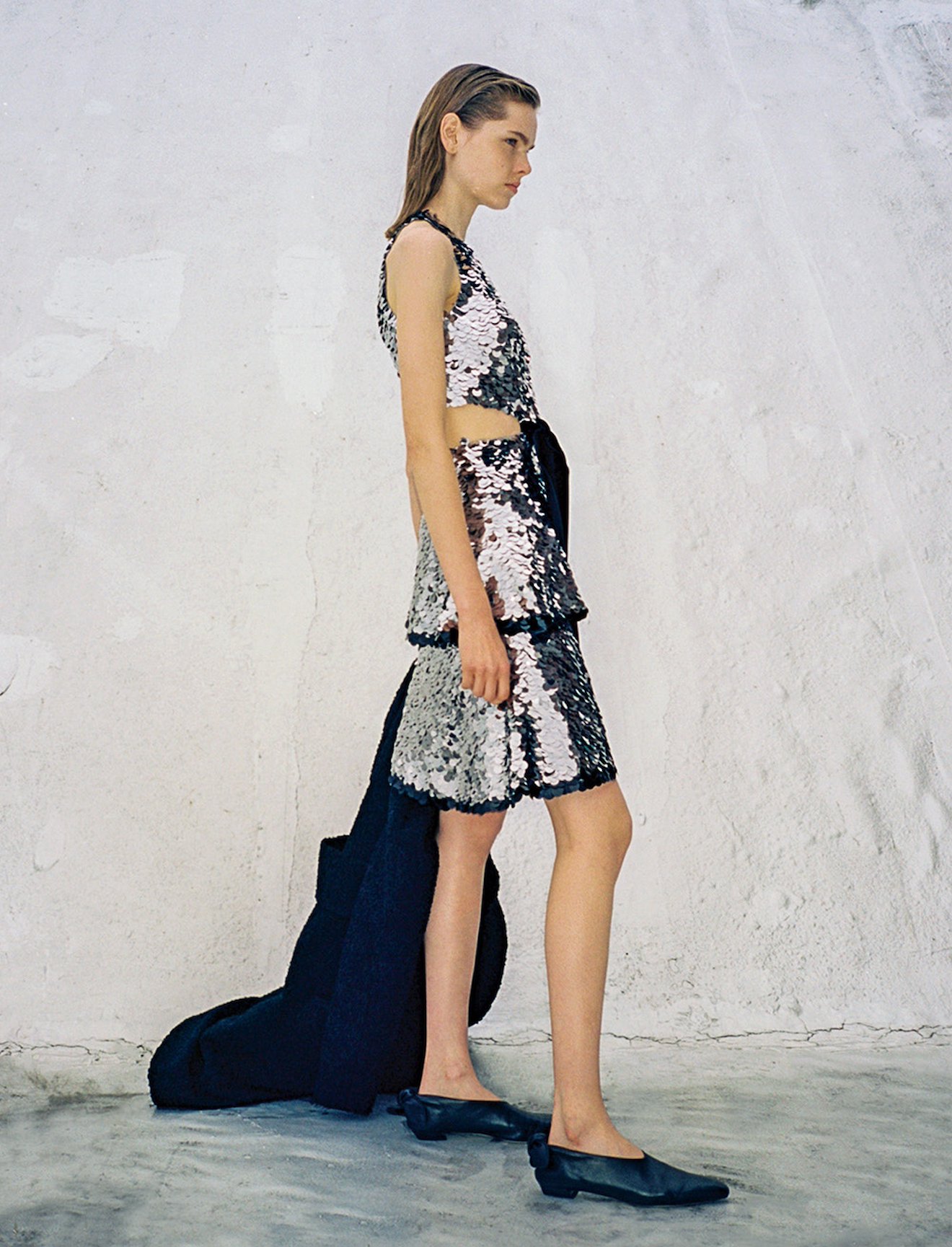 Metallic Sequin Sleeveless Cut Out Velvet Bow Dress #1