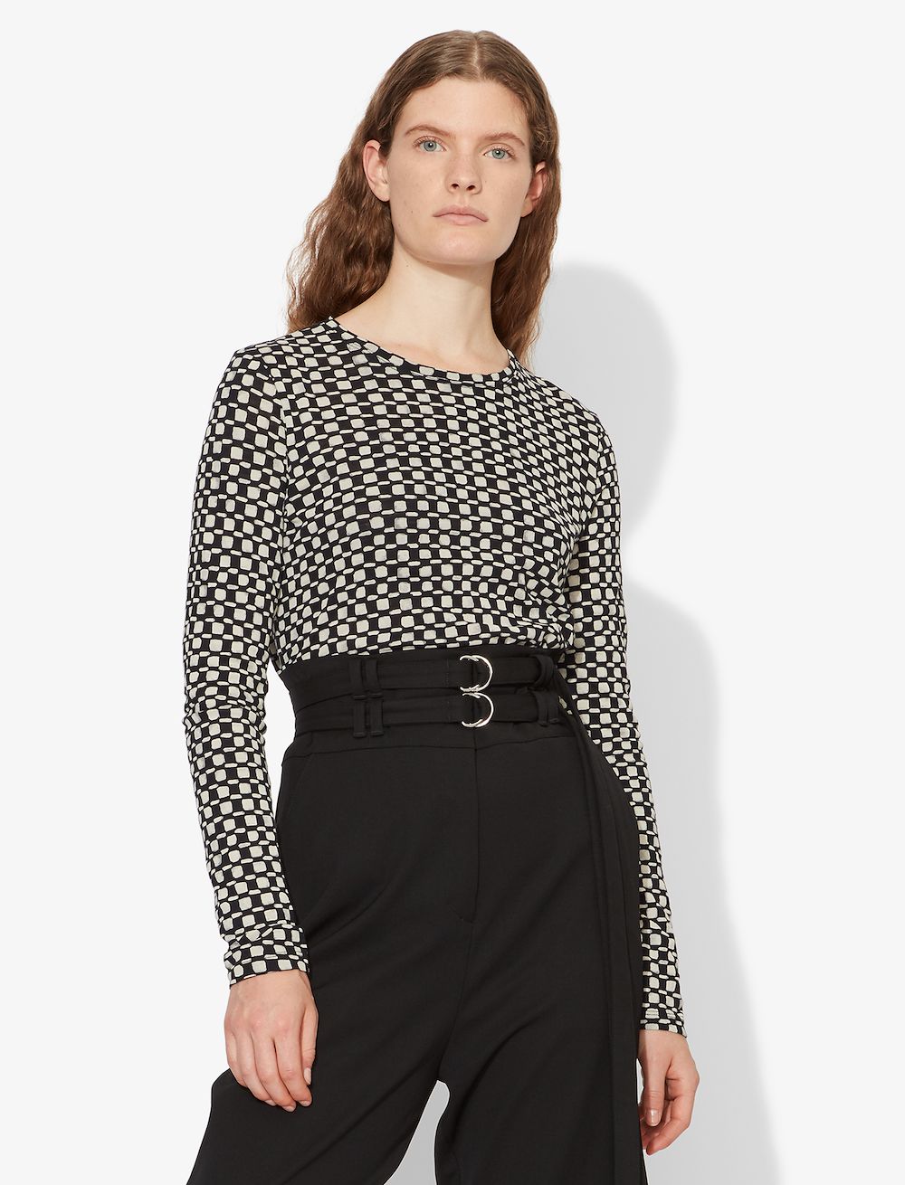 Image of Proenza Schouler Check Print Long Sleeve T-Shirt black/white shibori print S