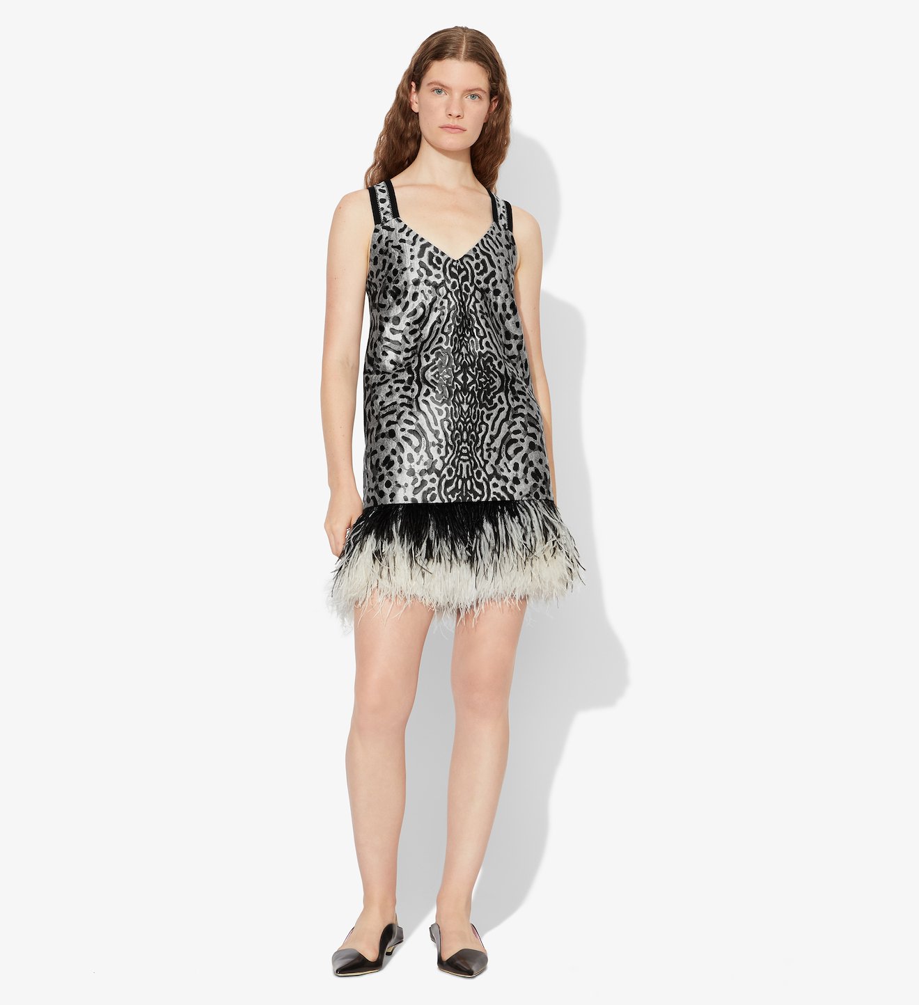Animal Jacquard Feathered Dress