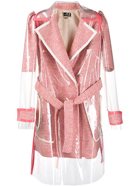 ELISABETTA FRANCHI ELISABETTA FRANCHI TRANSPARENT PANEL DOUBLE-BREASTED COAT - PINK