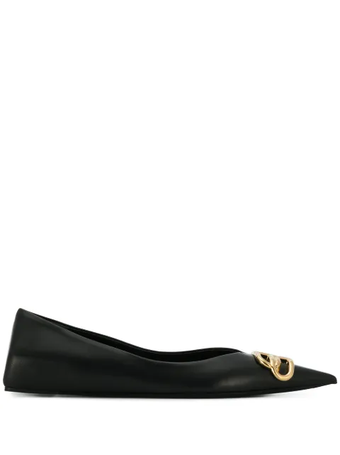 Click to view more detailed imagery on our partner's website Balenciaga Square Knife Logo-Embellished Leather Point-Toe Flats In Black