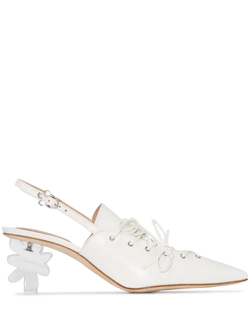 Simone Rocha Pumps SIMONE ROCHA FLOWER-HEEL SLINGBACK PUMPS - WHITE