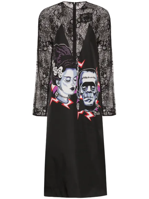 PRADA FRANKENSTEIN-PRINT LACE-PANEL DRESS