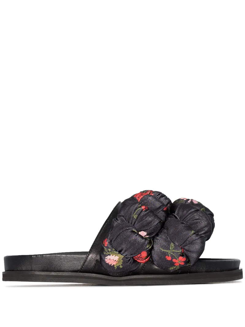 Simone Rocha Slippers SIMONE ROCHA FLORAL PRINT BRAID SLIDES - BLACK