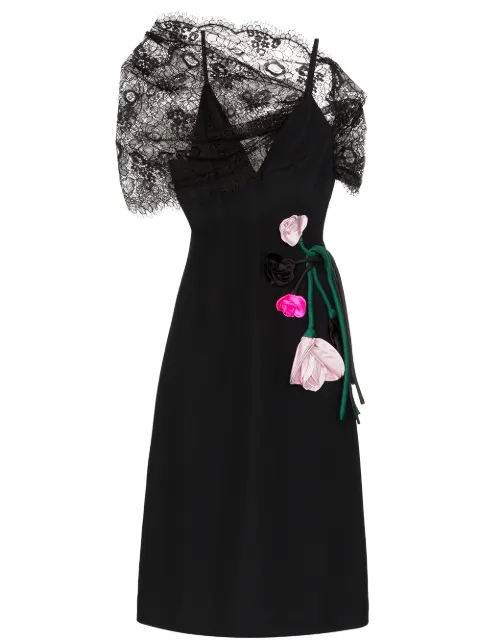 PRADA LACE DETAILED FLORAL APPLIQUÉ DRESS