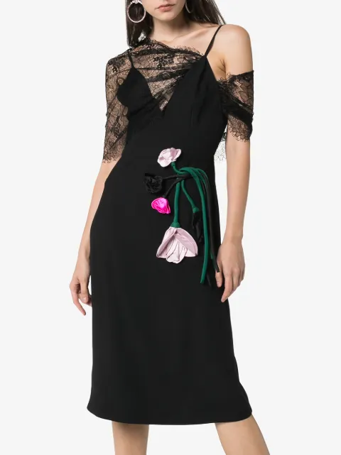 PRADA LACE DETAILED FLORAL APPLIQUÉ DRESS