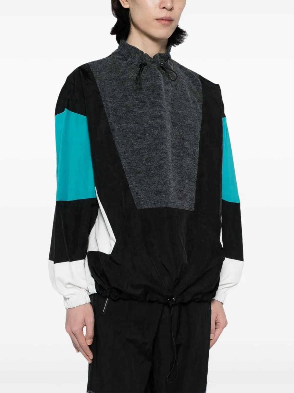 Oversized Knit-Panel Windbreaker
