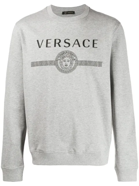 Click to view more detailed imagery on our partner's website Versace Logo-Print MÉLange Loopback Cotton-Jersey Sweatshirt In Grey