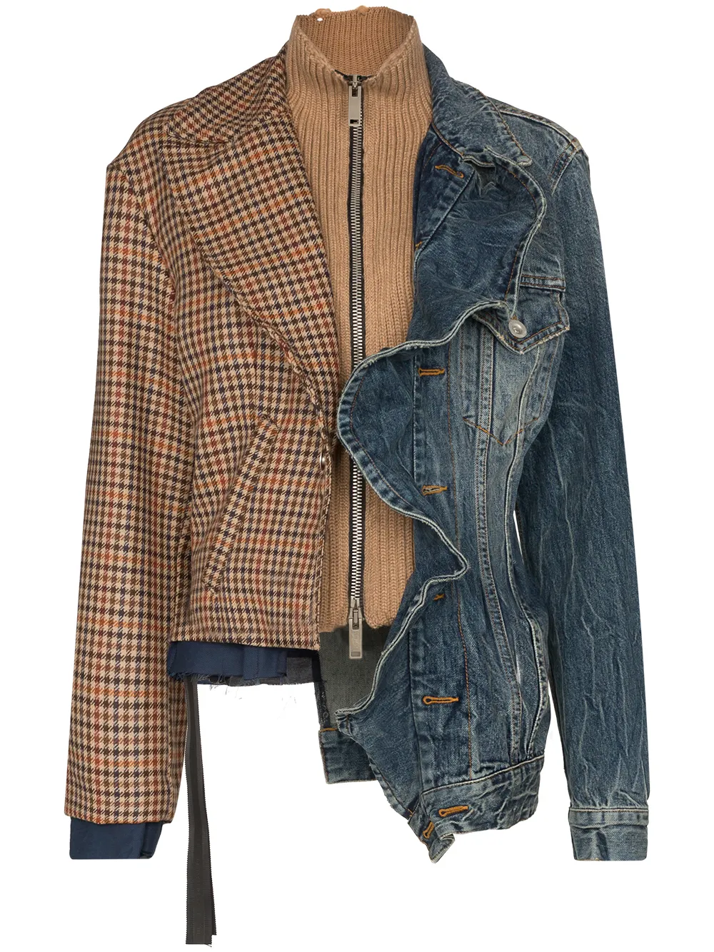 Ben Taverniti Unravel Project Jackets MIXED FABRIC RUFFLE DENIM JACKET