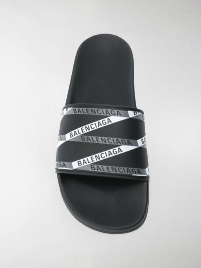 Balenciaga logo print pool slides black | MODES