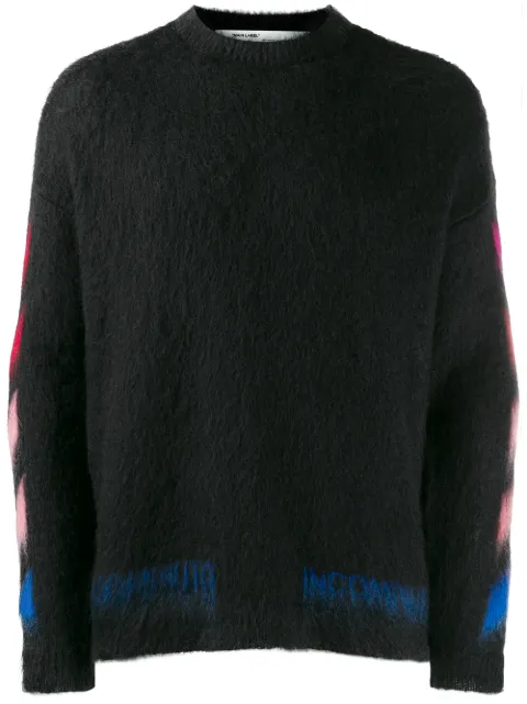 Click to view more detailed imagery on our partner's website Off-White Black Logo-Intarsia Mohair-Blend Jumper In 1088 Black Multicolor