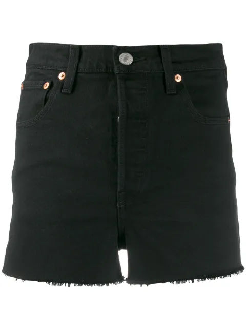 Shop black Levi's frayed denim shorts 