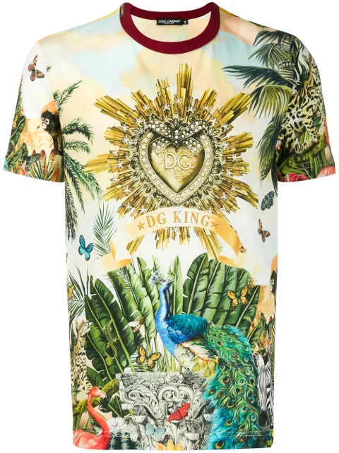 Click to view more detailed imagery on our partner's website Dolce & Gabbana Short Sleeve T-Shirt Crew Neckline Jumper Tropical King In Hhih3 Giardino 2 F.Multico