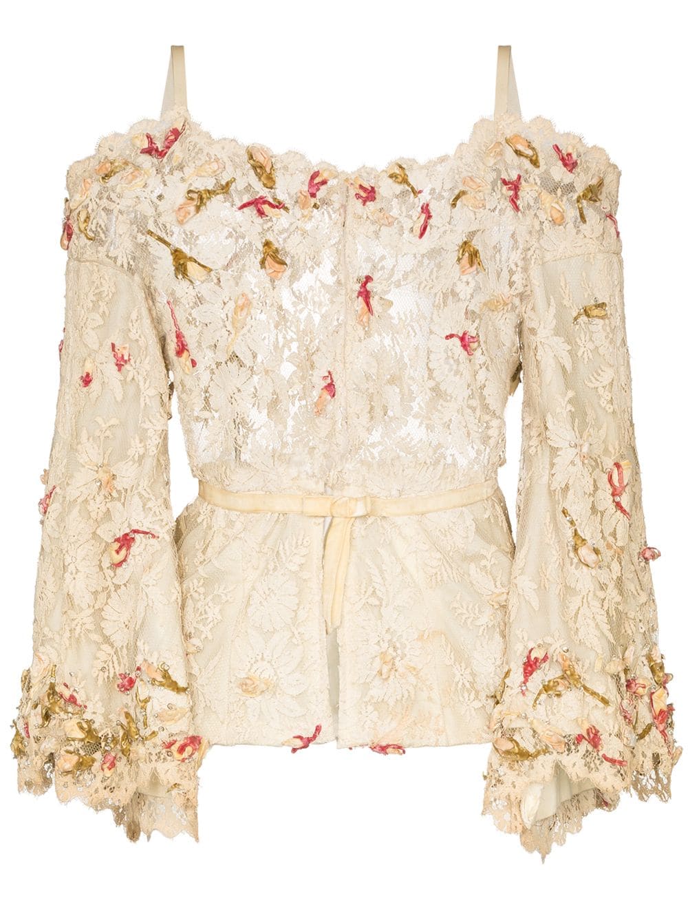 фото One Vintage кружевная блузка с цветочной аппликацией