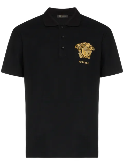 Click to view more detailed imagery on our partner's website Versace Logo-Embroidered Cotton-Pique Polo Shirt In Black