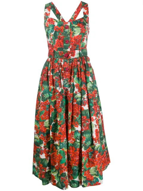 Click to view more detailed imagery on our partner's website Dolce & Gabbana Pleated Floral-Print Cotton-Blend Poplin Midi Dress In Red